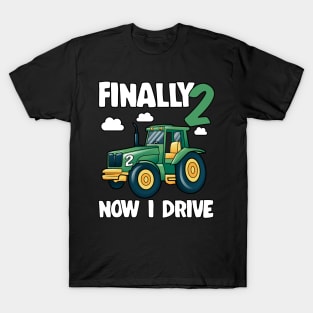 Kids Finally 2 2nd Birthday Gift Boy Tractor T-Shirt